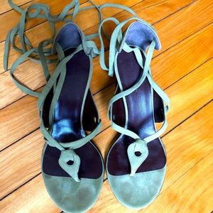 Balenciaga green suede wrap heels